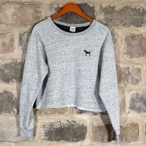 PINK Victoria's Secret Gray Cropped Mesh Crewneck Sweatshirt‎ XS Dog Logo Y2K